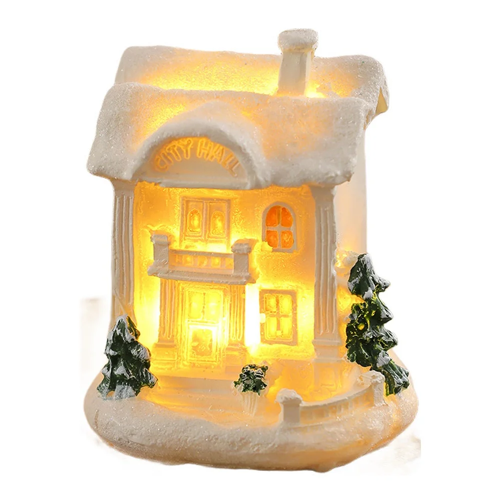 

Christmas Village Scene Sets with LED Lighted Resin Houses and Figurines Battery Operated Miniature Holiday Decor for Indoor Use