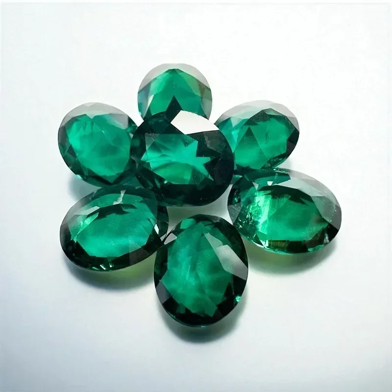 Lab Grown Zambian Emeralds Oval Cut Hydrothermal Hand Cutting with Cracks Inclusions Inside Selectable Certificate