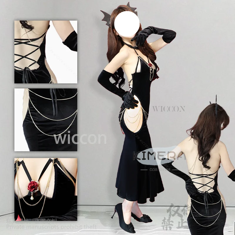 

Anime Queen Jirai Kei Girls Sexy Woman Cosplay BLACK Velvet Fashion Dress Lolita Angel Devil Hallowen Carnaval Party Customized