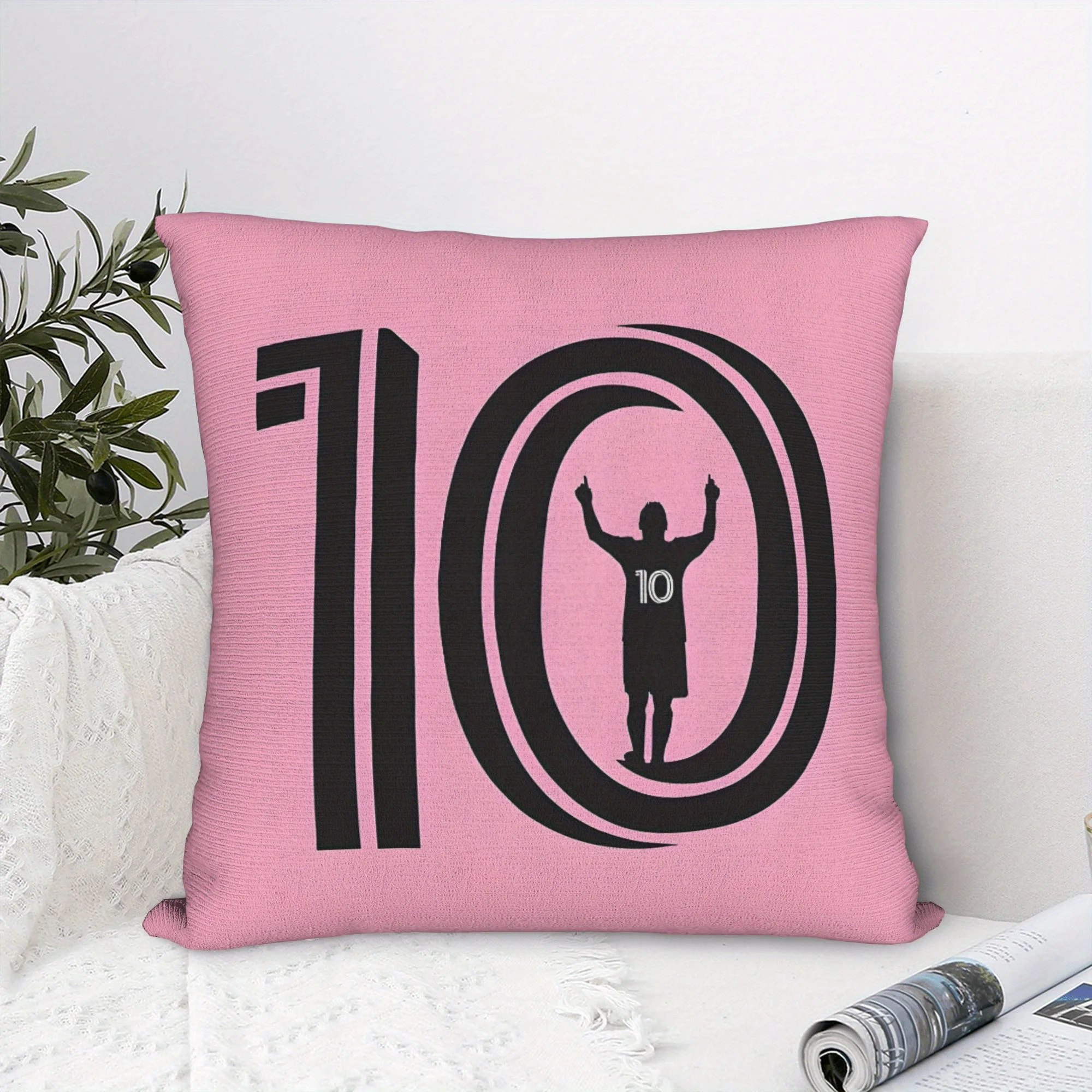No.10 Football Player Silhouette Pillow Cover, Pink Sport Design Cushion Case for Living Room Sofa Home Decor Gift