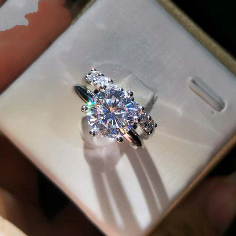 Classics 925 Sterling Silver Rings Inlay Round 3 Carat High Carbon Simulated Diamond Wedding Rings Sets For Women