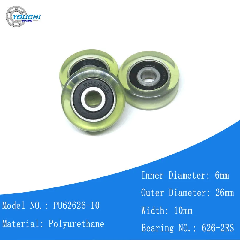 

5pcs PU Pulleys 6x26x10 With 626RS Bearing PU62626-10 Polyurethane Wheels 6*26*10 Plastic Coated Roller 26mm Mute Guide Pulley