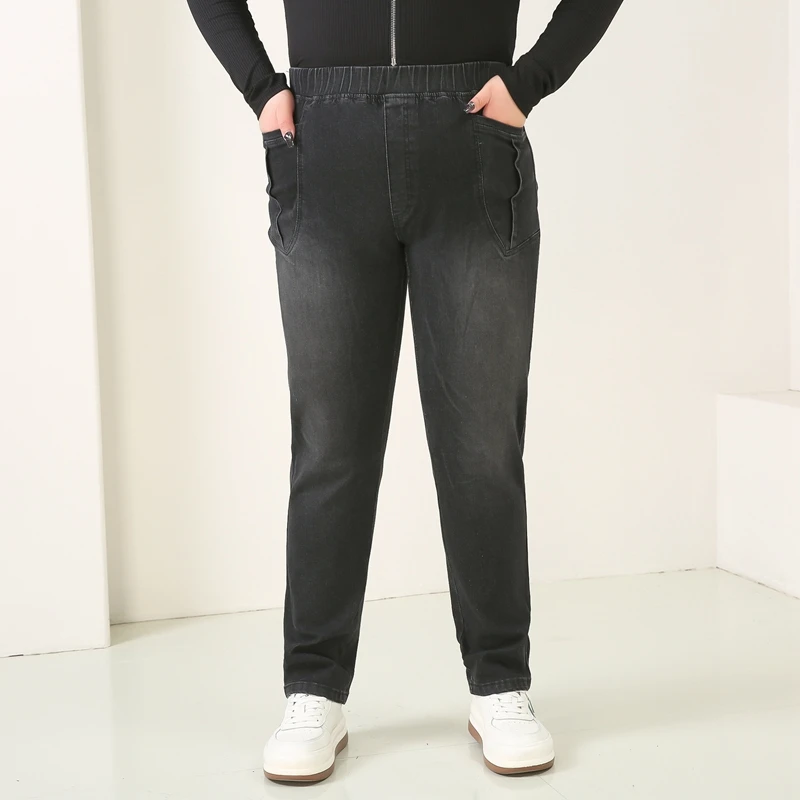 Nuevos pantalones vaqueros informales de talla grande para mujer 7XL 8XL 9XL pantalones elásticos ajustados con cintura elástica de otoño.