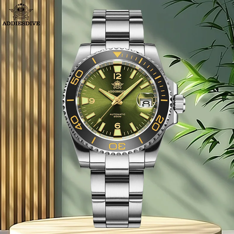 ADDIESDIVE NH35A Reloj de buceo para hombre, reloj mecánico de acero inoxidable de 200m, reloj analógico con bisel de cerámica superluminoso BGW9 AD2085