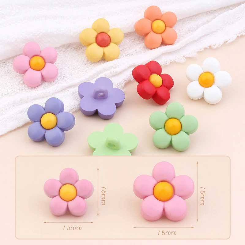 10pcs Colorful Flower Cartoon Buttons Children\'s Coat Button 15/18mm Baby Kids Clothes Decor Diy Sewing Wedding Applique Crafts