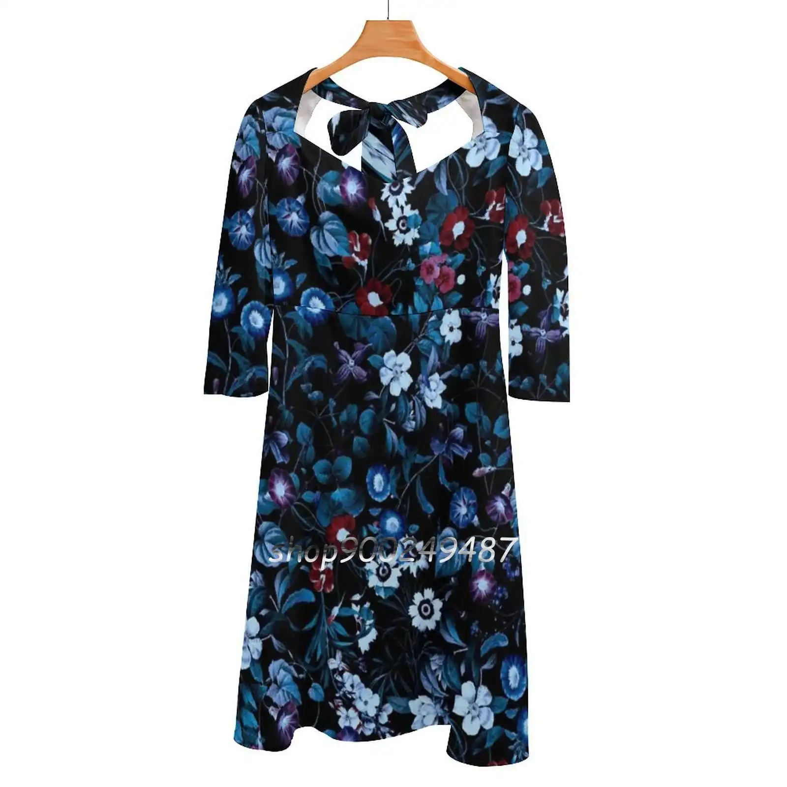 Night Garden Xxxii Sweet Elegant Dress Women Korean Kawaii Square Collar Dress Pattern Floral Garden Jungle Tropical Flowers