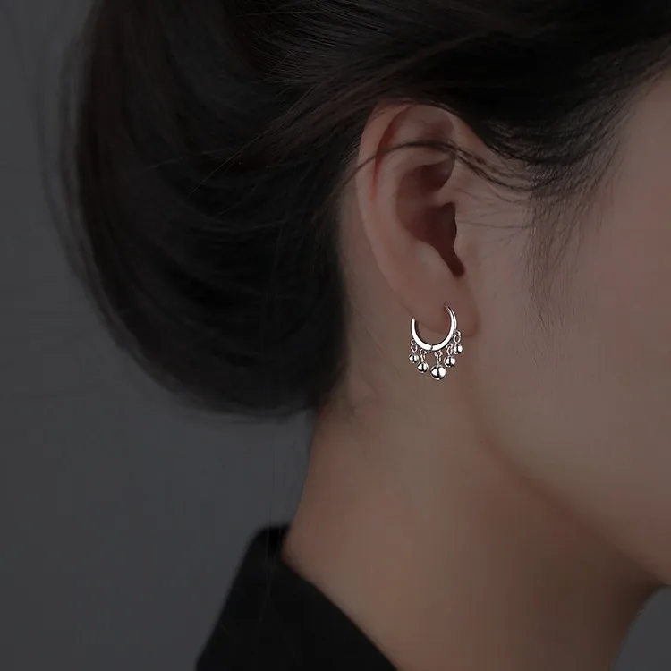 Silver Color Trendy Round Bead Tassel Hoop Earrings for Fashion Women Fashion Jewelry Light Luxury Accessories view 4