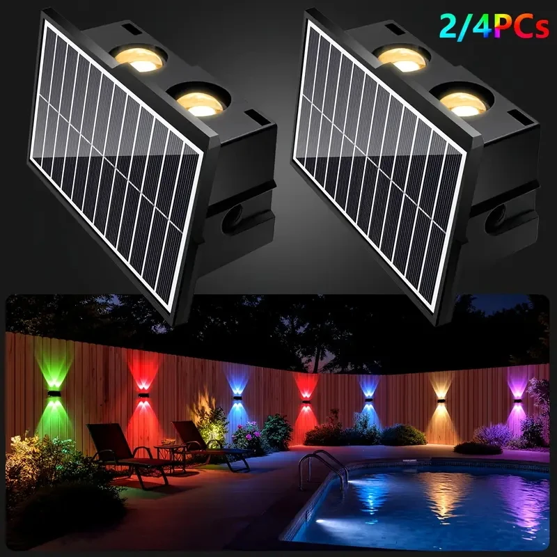 

Солнечный настенный светильник с эффектом подсветки вверх и вниз, RGB, 4/6/8 светодиодов, уличный, IP65, водонепроницаемый, для сада, виллы, забора, декоративное освещение