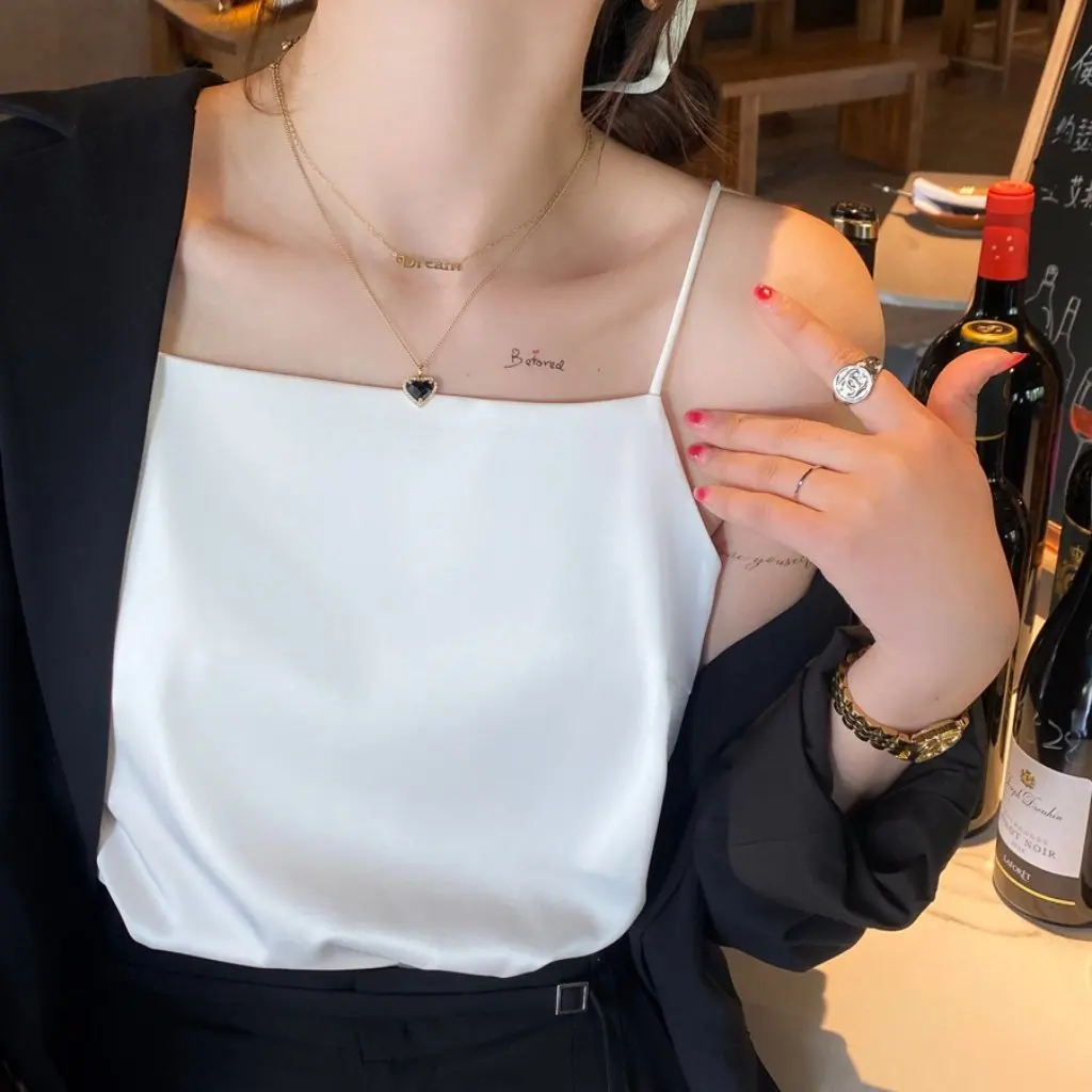 

Women's Camisole Loose Base Outer Wear Ice Silk Satin Top Covering Meat Summer Inner Suit