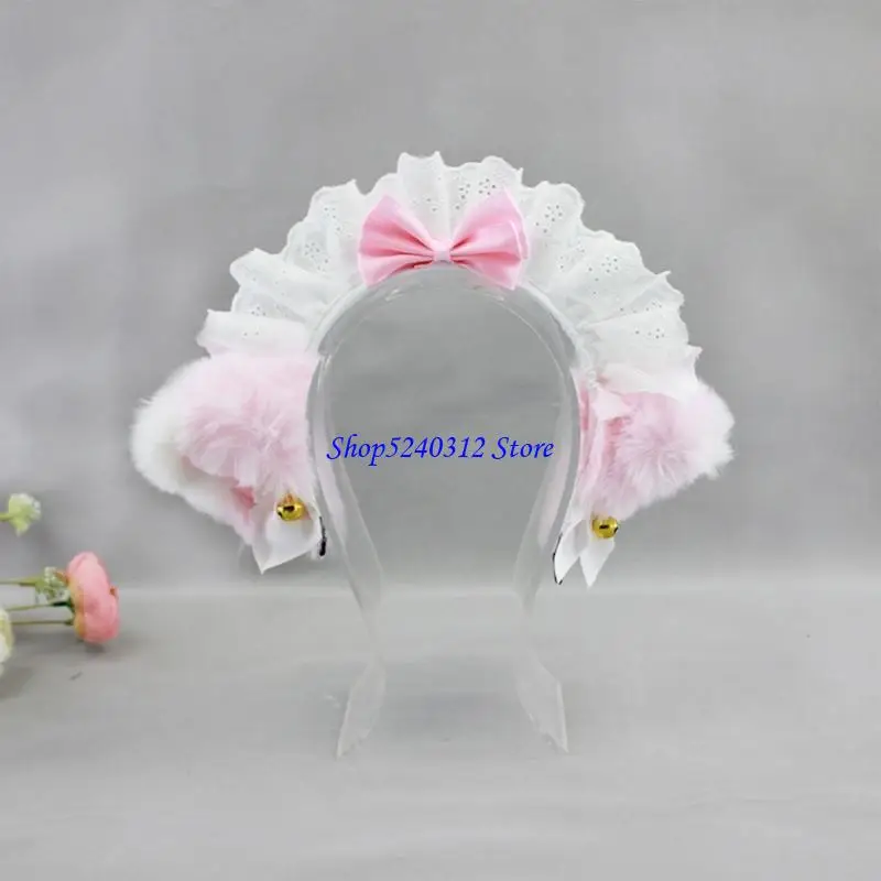 634C اليدوية أفخم القطط آذان Headbands Fauxs الفراء الذيل لجميع القديسين تأثيري ملابس تنكرية للحفلات اكسسوارات للأطفال الكبار #3