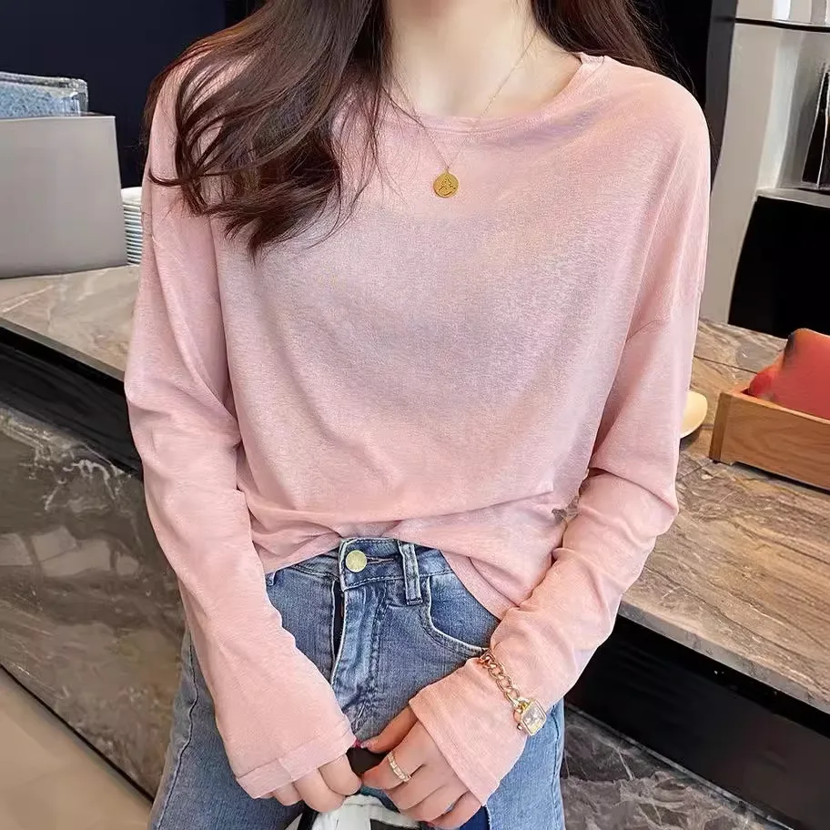 

Футболка женская солнцезащитная, модный Свободный дышащий Топ с длинным рукавом, подходящий ко всему, для отдыха, летняя одежда в Корейском стиле