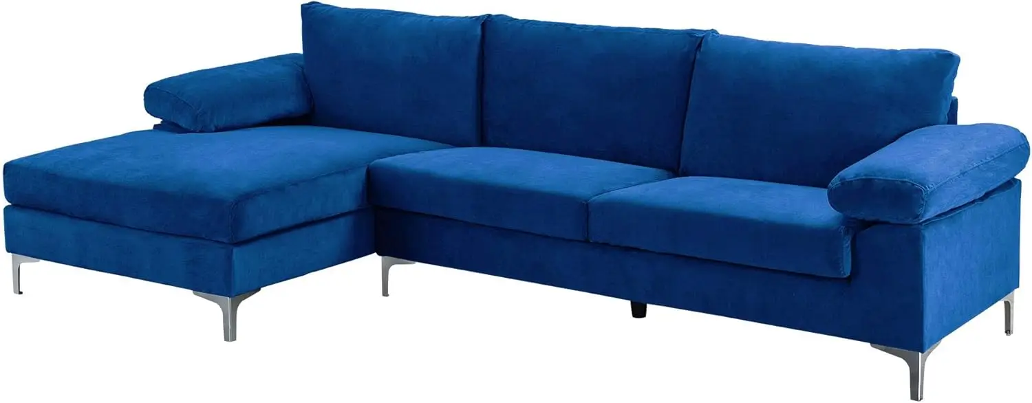 Modern Velvet Fabric Sectional Sofa, L-Shape Couch with Extra Wide Chaise Lounge