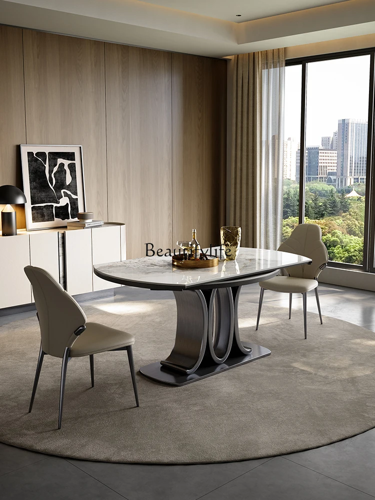 

Italian minimalist dining table high-end square and round dual-purpose variable folding oval telescopic rock slab