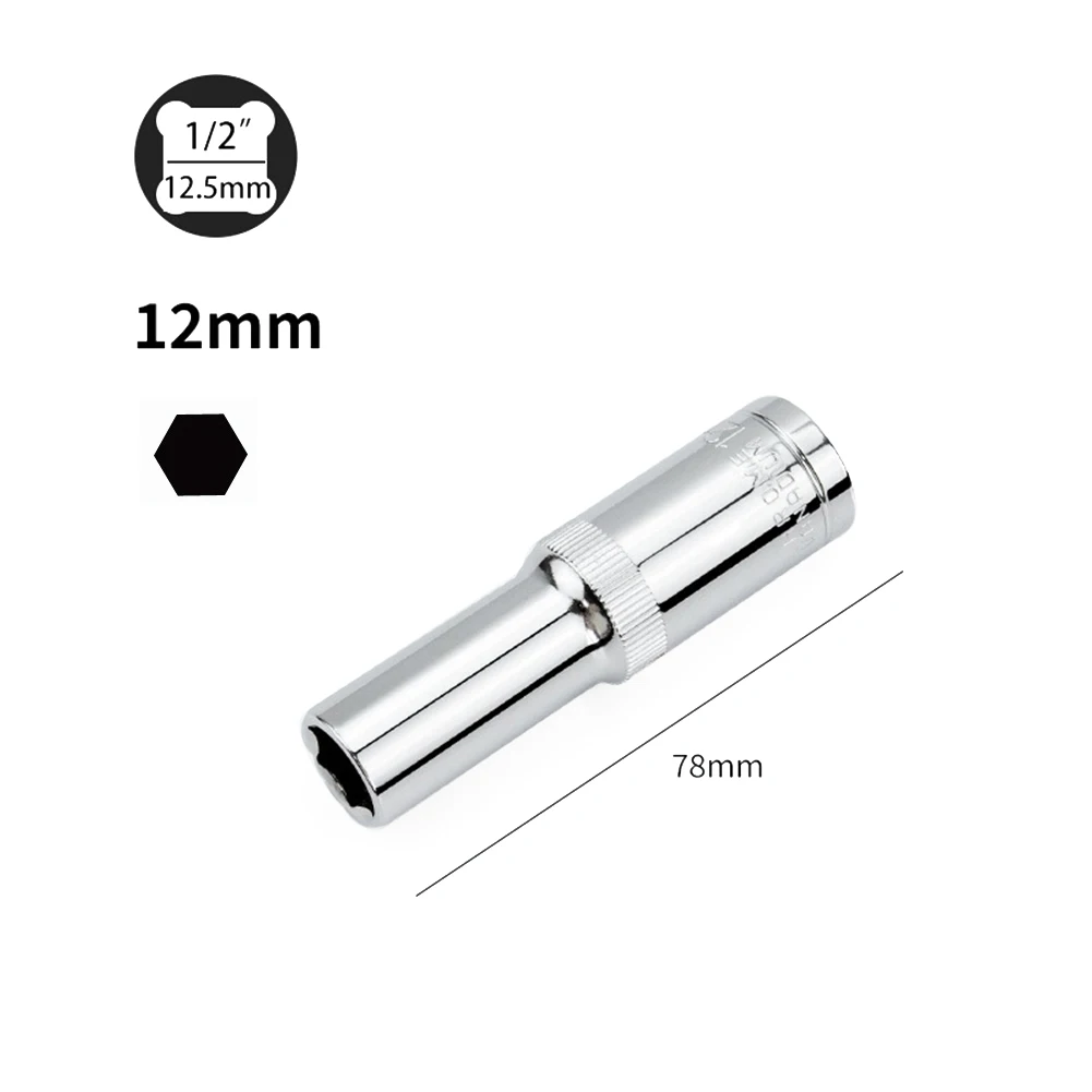 Hex Socket Deep Socket Silver Socket Wrenches 1/2\" Hex Socket 1pc 78mm Adapter Chromium-vanadium Steel Practical