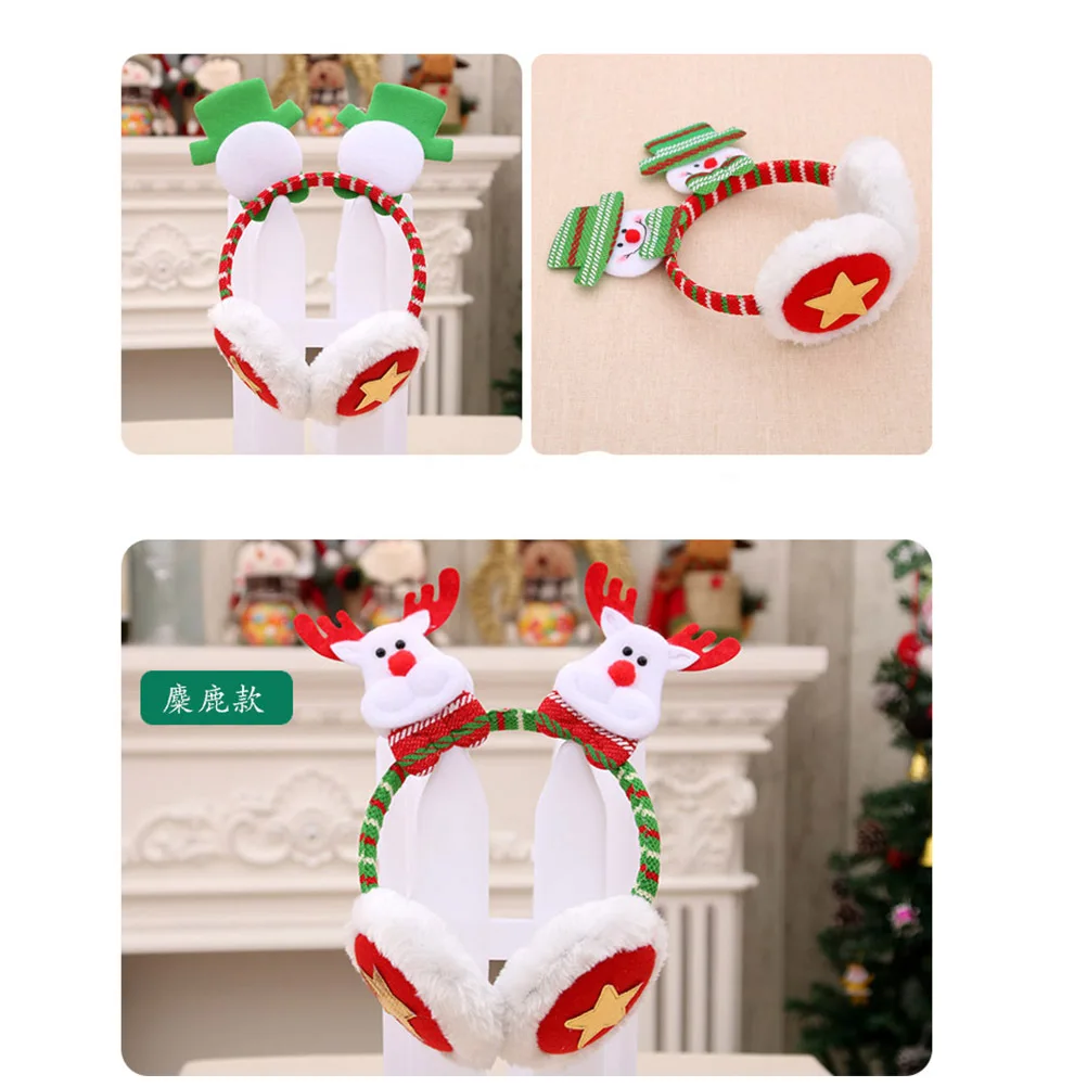2 uds diademas navideñas orejeras creativas de dibujos animados accesorios de disfraz de fiesta patrones de oso de alce orejeras para el cabello para Navidad