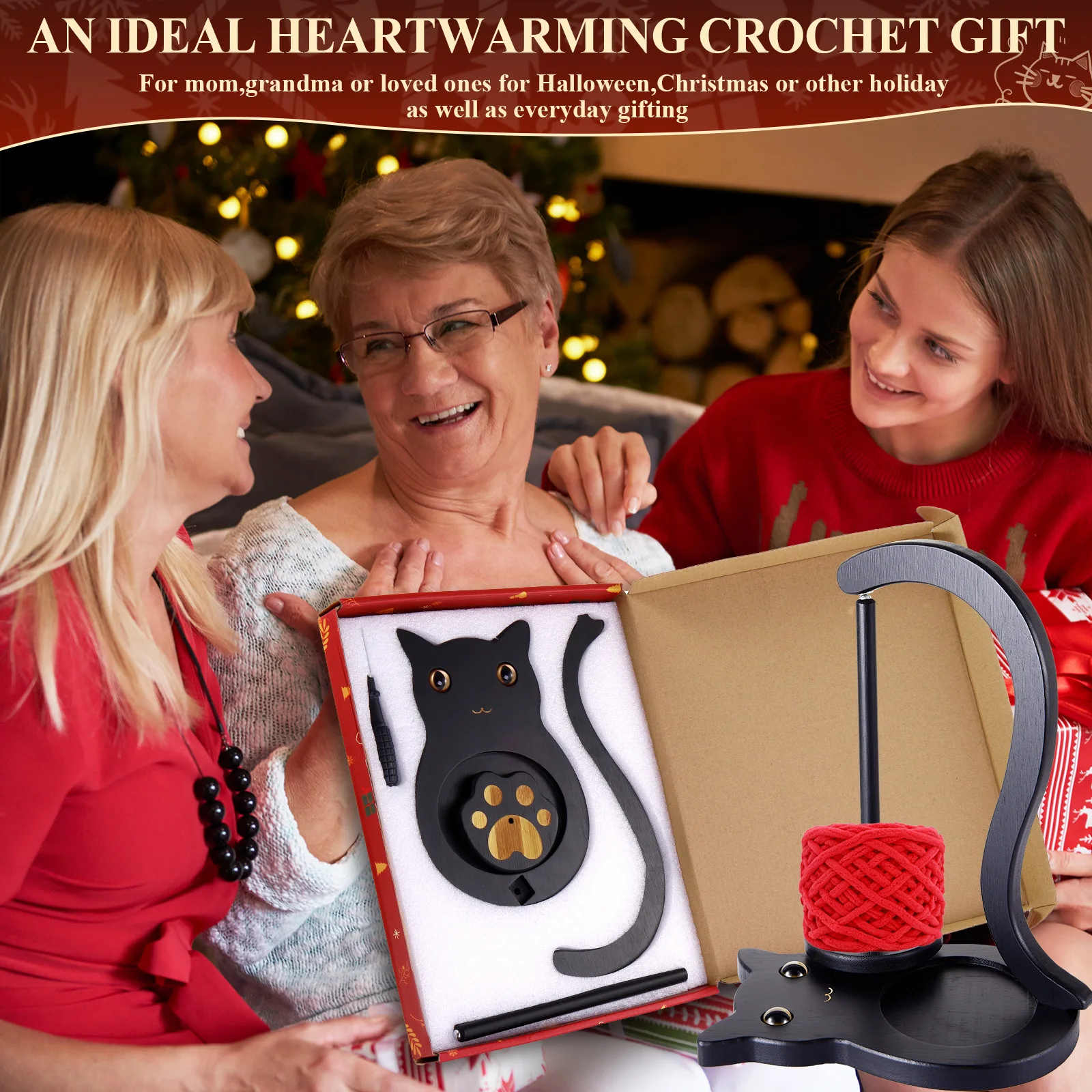 

1Pc Magnetic Wooden Yarn Holder with Crochet Hook Storage DIY Yarn Ball Holder Spinner For Knitting Weave Crocheting Enthusiast