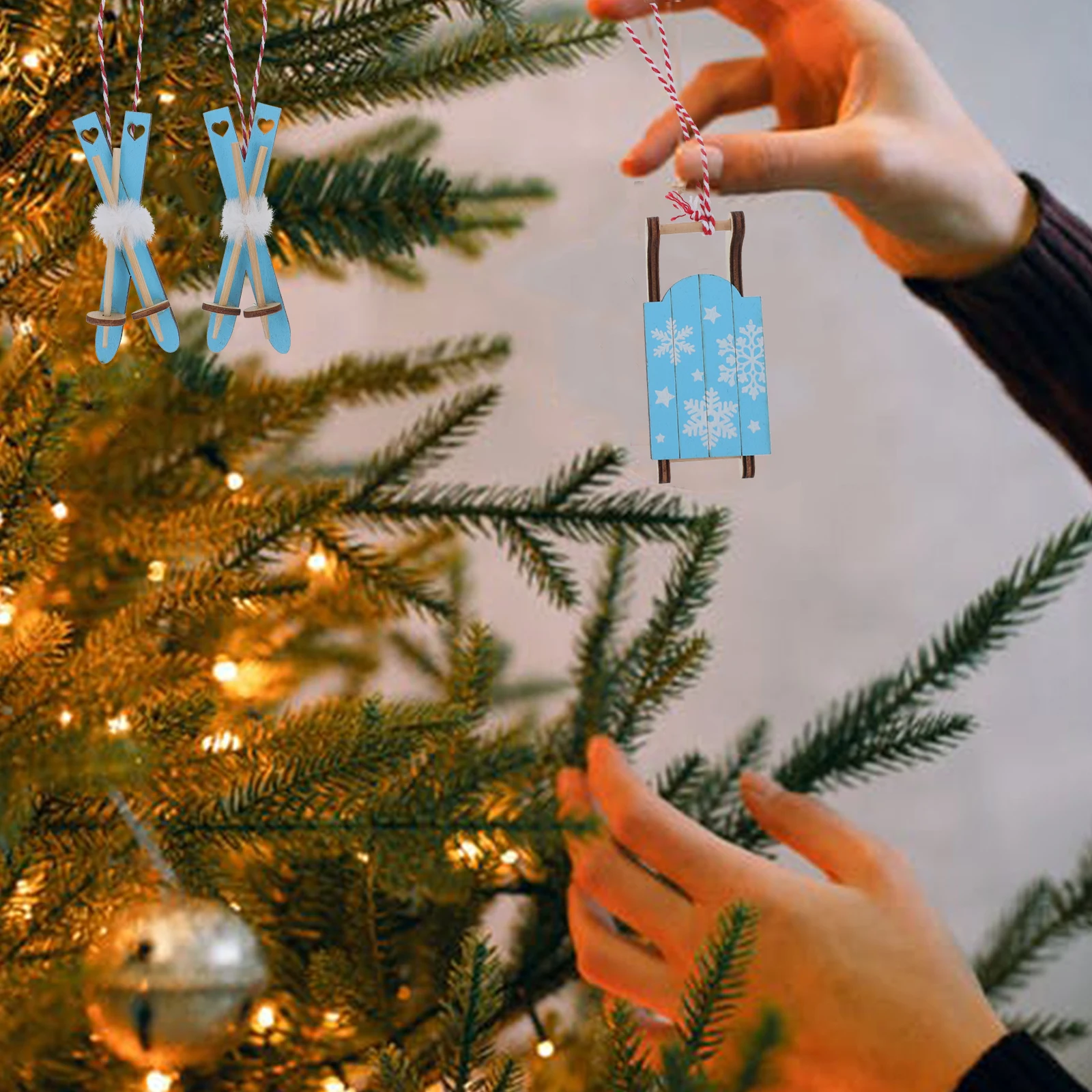 

3Pcs Christmas Tree Ornament Wooden Sleigh Hangings Xmas Pendants Festive Decorative Accessories for Home Office Holiday Party