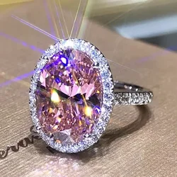 女性のためのピンクのキュービックジルコニアの婚約指輪,婚約,結婚式,高級アクセサリー,スパークリング,シルバー,ジュエリー,ファッション