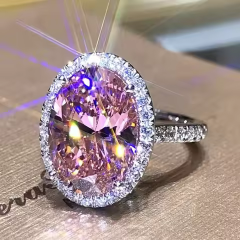 Pink Cubic Zirconia Ring Suitable for Women's Engagement Wedding Luxury Accessories Sparkling Silver Fashion Jewelry
