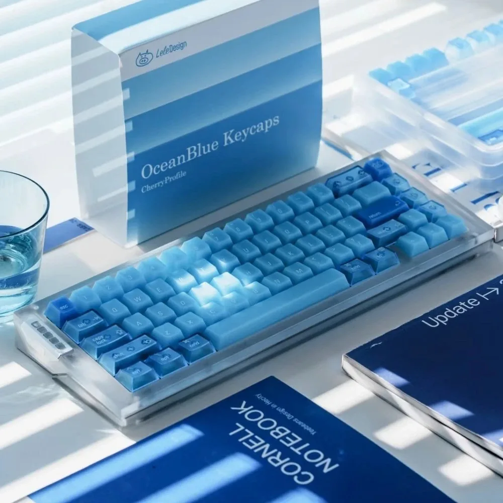 LeleLab Ocean Blue Keycaps Set Cherry Profile PC Material 151 Keys MX Stem for Mechanical Keyboard Custom Minimalist Design Gift