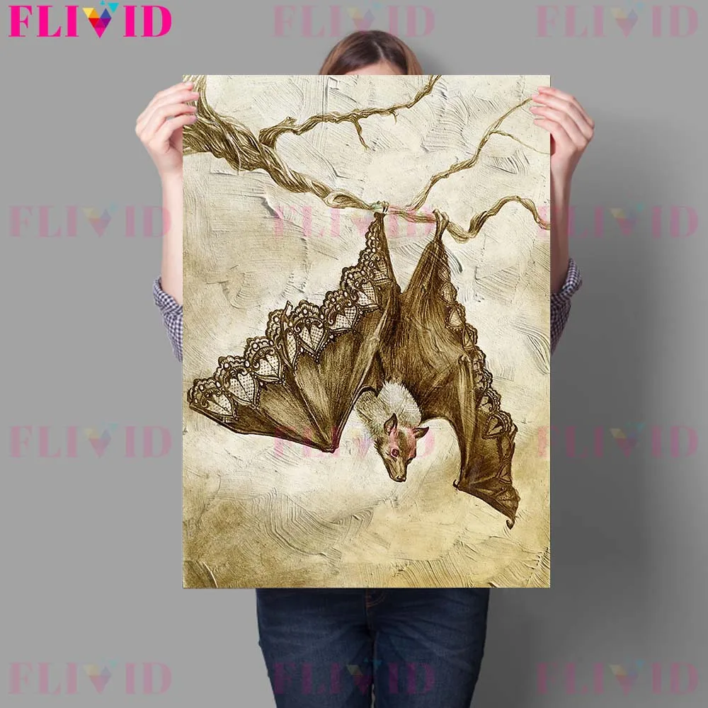 Black Widow Spider Wall,Lace-Bat And Ghost Faced Crow Vintage Wall Art Canvas Painting Horror Art Poster Print Decor Unframed