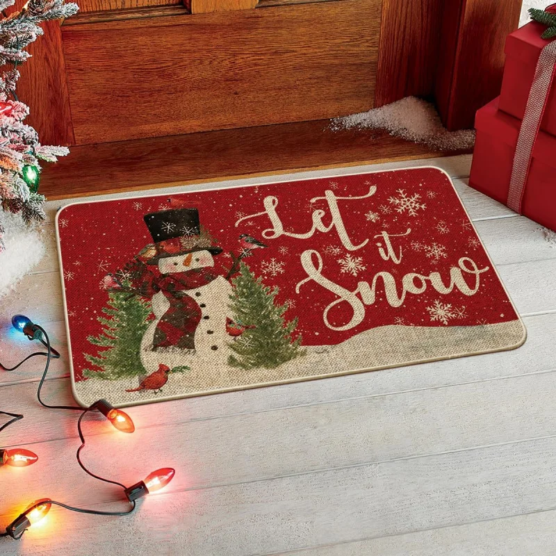 

Snowflakes Christmas Home Low-Profile Switch Back By Mat Floor Mat for Indoor Outdoor Snowman Bird Let It Snow Winter Doormat