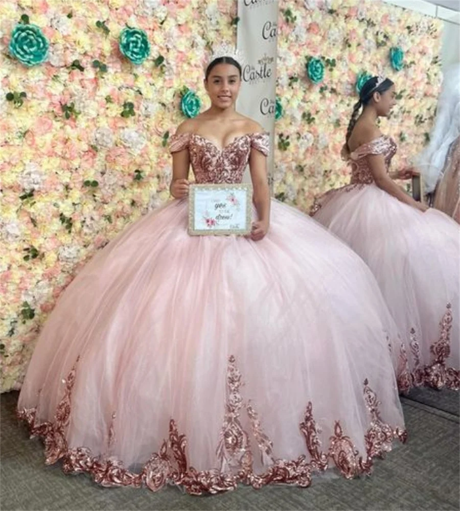 

Luxury Pink Quinceanera Dresses Charro Sequin Vestidos Para 15 Quinceanera Xv Años Lace Up Birthday Party Pageant Customized