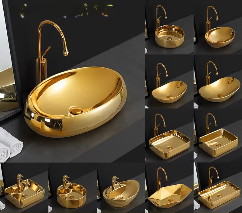 

Golden wash basin hotel KTV beauty club bathroom balcony wash basin faucet wash basin creativity
