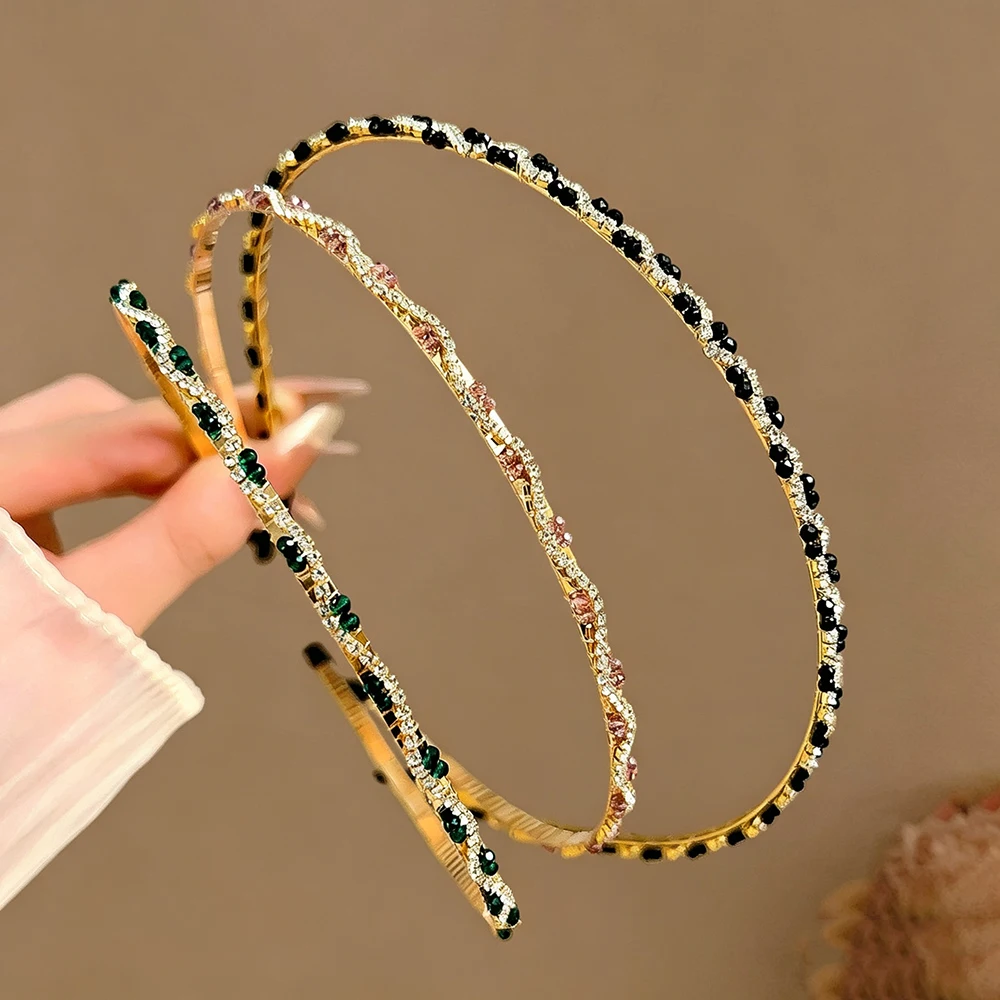 Trendy Retro Thin Rhinestone Hair Band for Ladies Fairy Shiny Crystal Press Hair Headband Fashion Headwear Versatile Daily