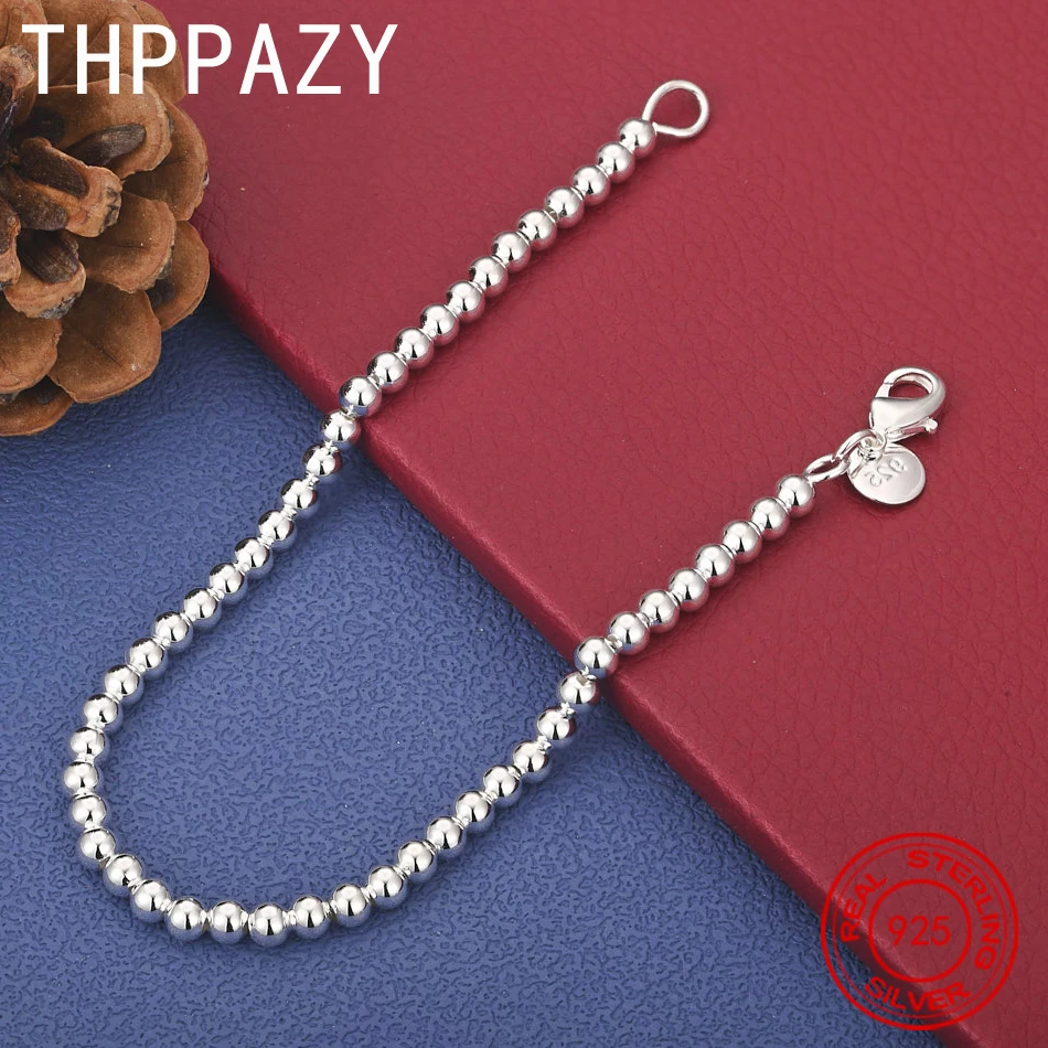 

THPPAZY 4mm 925 Sterling Silver Smooth Beads Bracelet Women Birthday Party Gift Simple Versatile Niche Fine Jewelry Chain