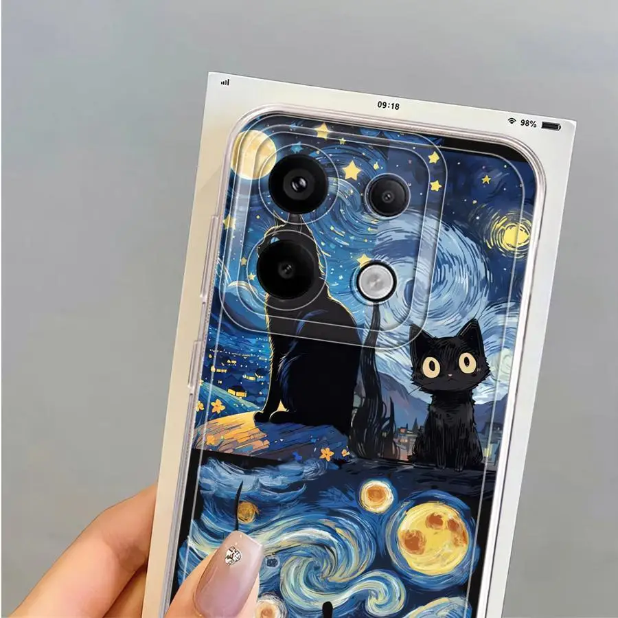 Van Gogh Starry Night Cat Soft Phone Cover Case for Xiaomi Redmi Note 14 Pro Plus 11 Note 13 A4 9 10 12S 13C 11S 14C 12 10S
