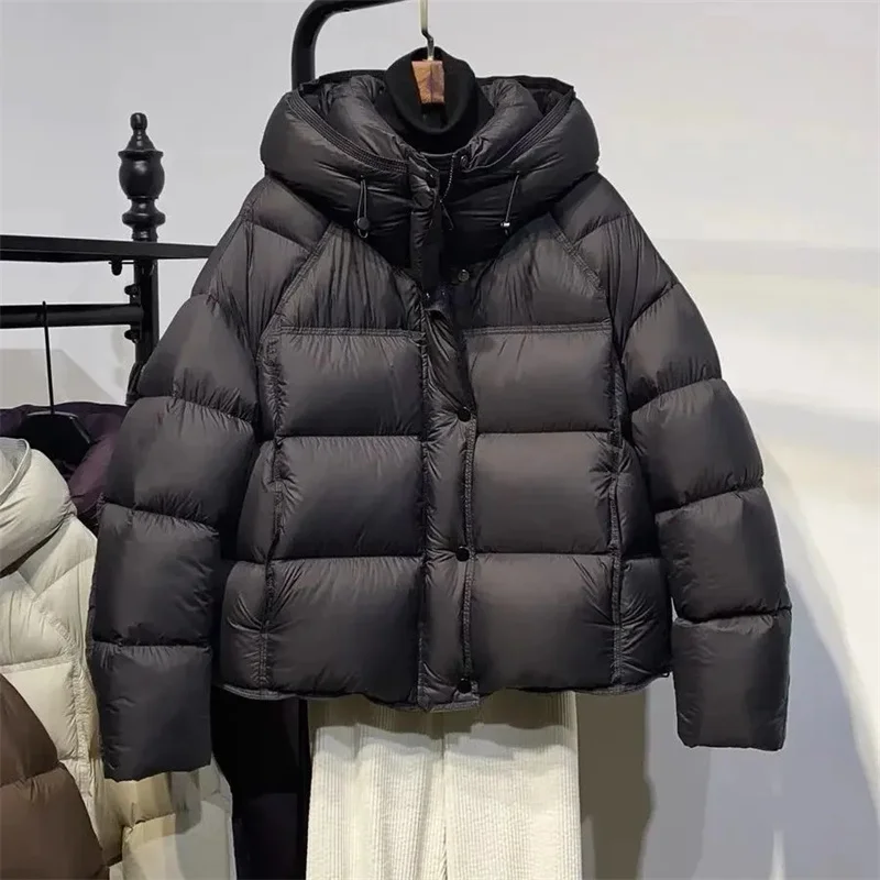 Winter Fashion Hooded Down Cotton Jacket Women High-End Casual Loose Long Sleeve Thicken Warm Cotton-padded Parkas Female Outwea
