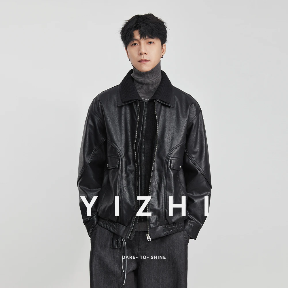 Fashion Men's Lapel Down Leather Jacket 2025 Autumn and Winter New Loose Casual Motorcycle Style Trendy Handsome Jacket