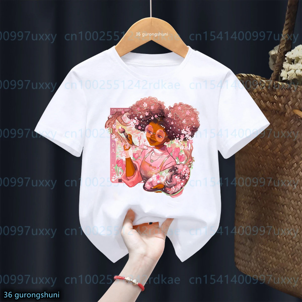 

Happy Little Trees Photographic Drawing Black Girl Image Printing Girl Tshirt Fashion Cute Magic Black Girl Tshirt tops