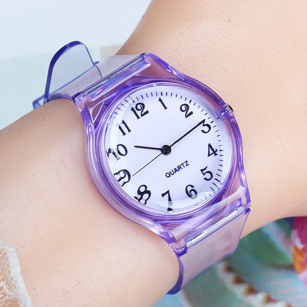 Fashion Transparent Candy Color Plastic Band Casual Quartz Watches