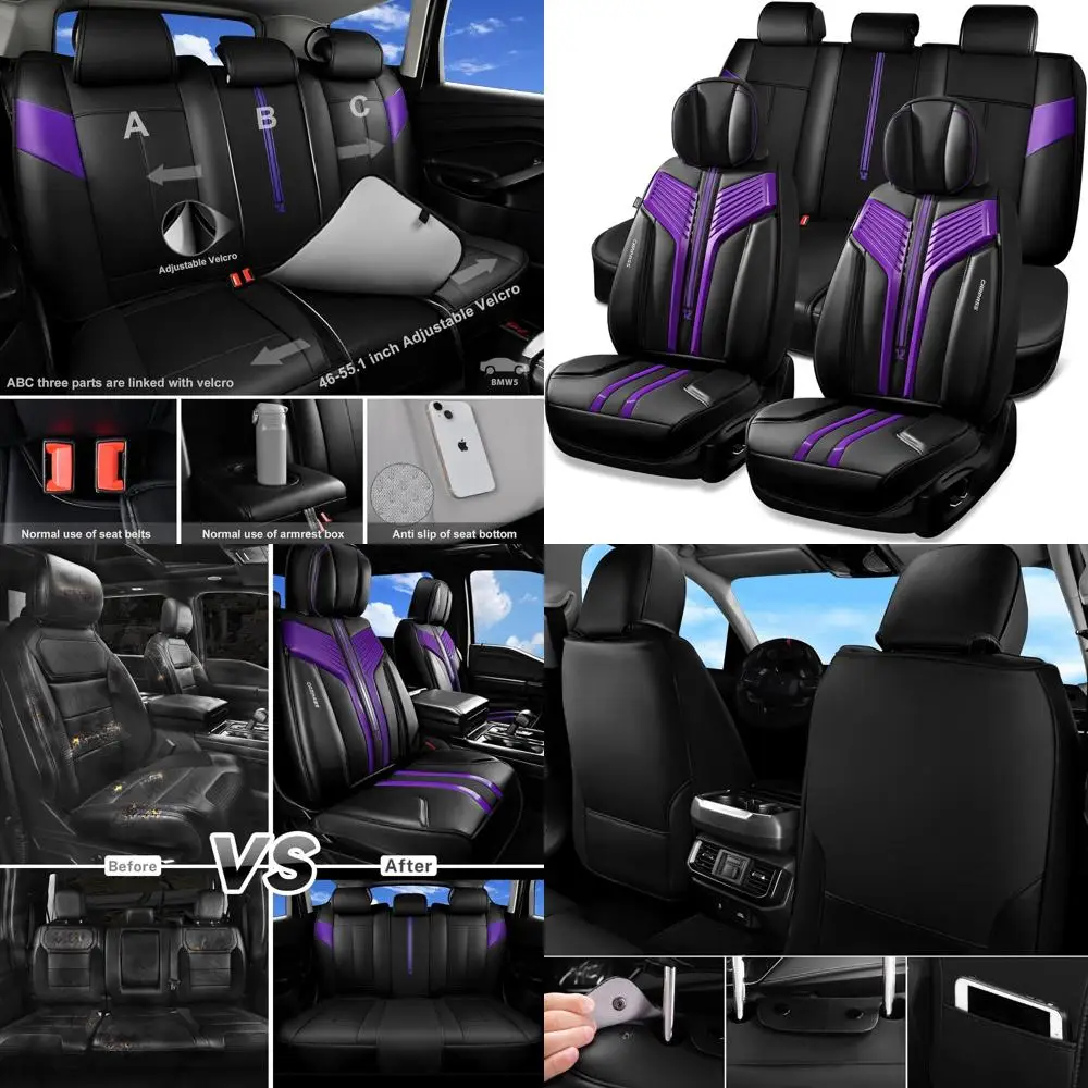 

Nappa Leather Seat Covers, Breathable Waterproof Car Seat Covers Full Set, Luxury Leather Front and Back Seats Full Coverage, Un