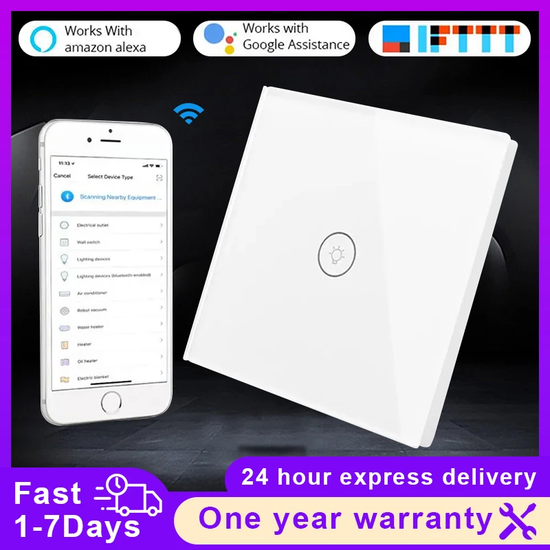 Timethinkerスマート無線lanスイッチ1 2 3ギャング英国、米国、euウォールタッチライトスイッチアプリ制御googleのホームalexa iftttスマートライフアプリ