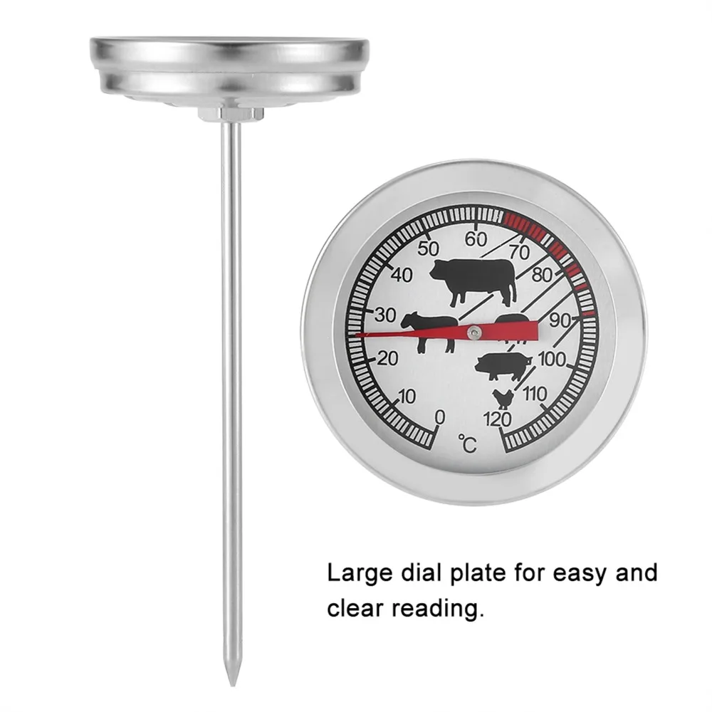 Stainless Steel Meat Thermometer Instant Read 0~120℃ Probe Thermometer Large Dial Plate Easy To Use BBQ Temperature Probe