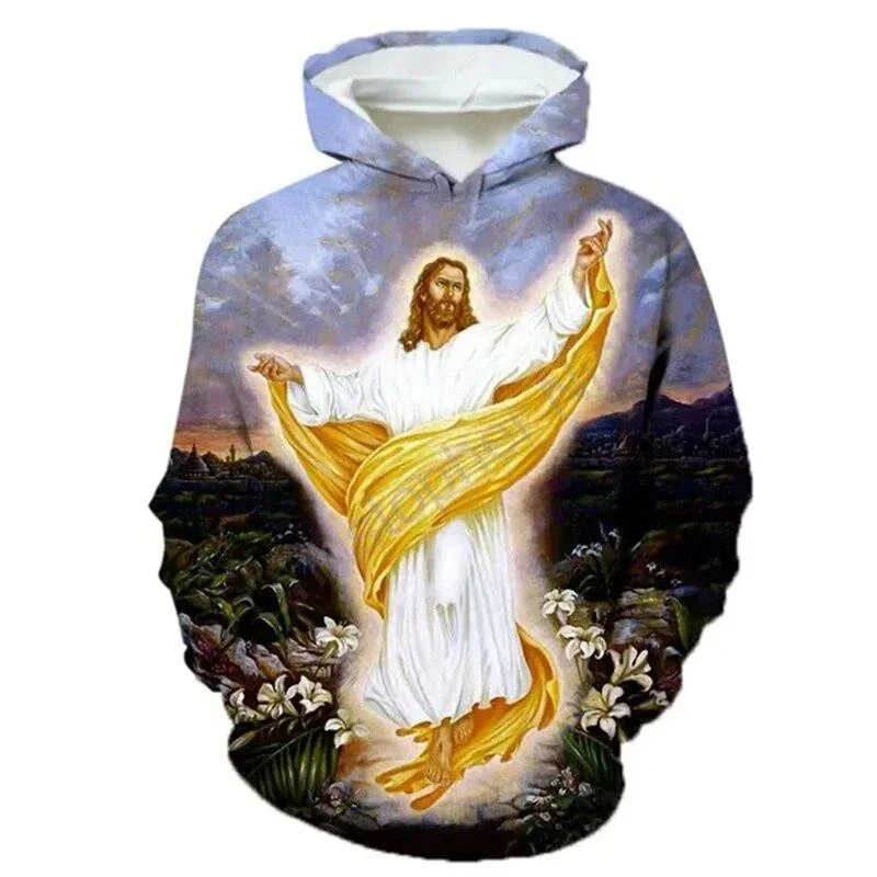 Christian Jesus Pattern Hoodie Men Women 3D Print Virgin Mary  Pullover Sweatshirt Fashion Trend Oversized Pullover Hoodies