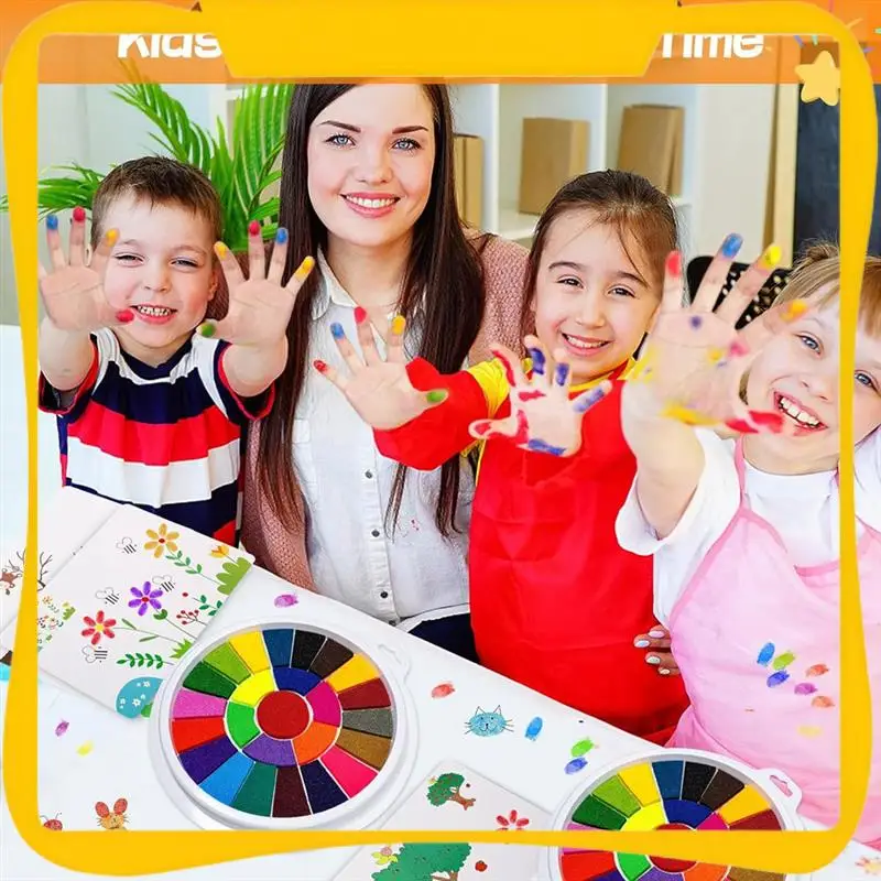 25 Colors Ink Pads With 30 Paint Pages, Washable DIY Stamp Pad, Non-Toxic Finger Painting Set 2 Pack