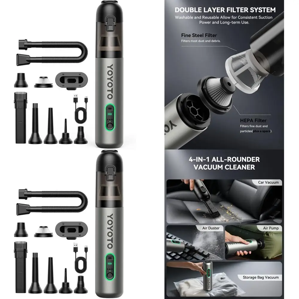 21000Pa Powerful 4-in-1 Handheld Vacuum Cleaner, Rechargeable, Lightweight for Car and Home Use (Silver)