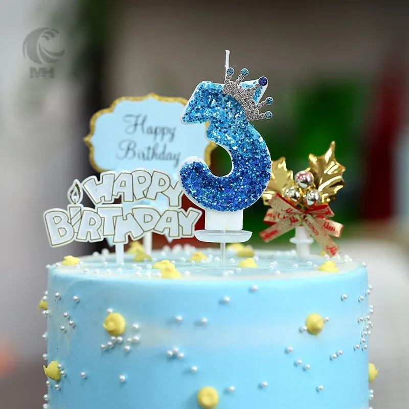 New 0 1 2 3 4 5 6 7 8 9 Number Cake Candle Kawaii Queen Elsa Blue Crown Children's Themed Party Candles Elsa Candle Gifts