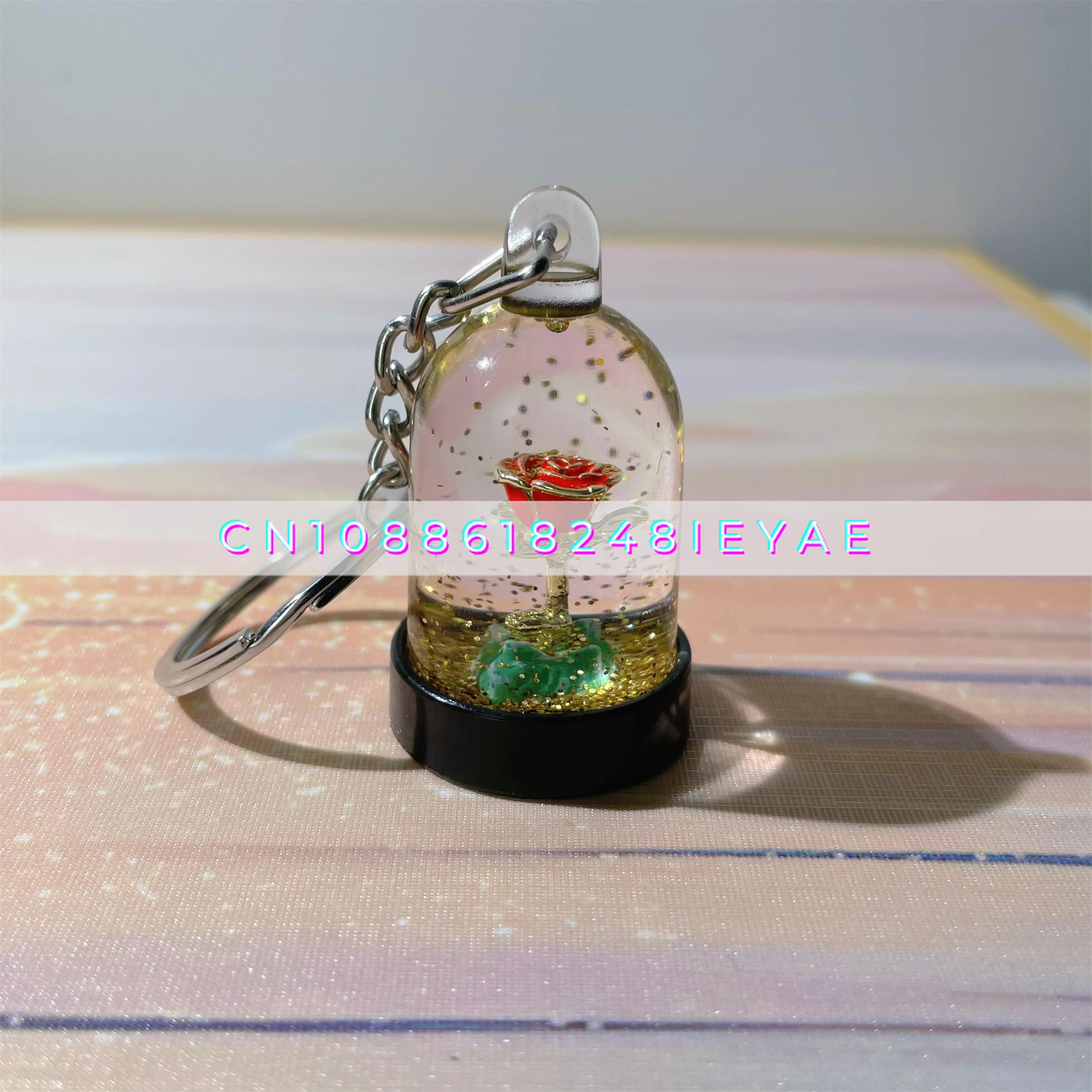 The Little Prince's Rose Liquid Quicksand Keychain Ornament Bag Cartoon Pendant Creative Holiday Birthday Gift