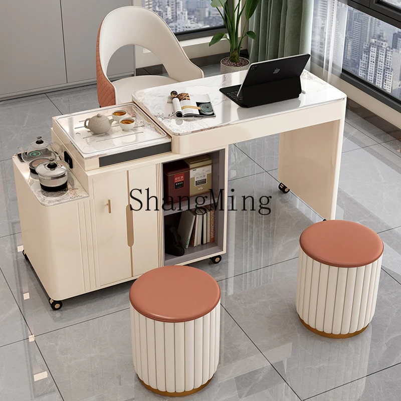 

CL modern small apartment mobile tea cart rock slab balcony tea table desk integrated desk retractable small tea