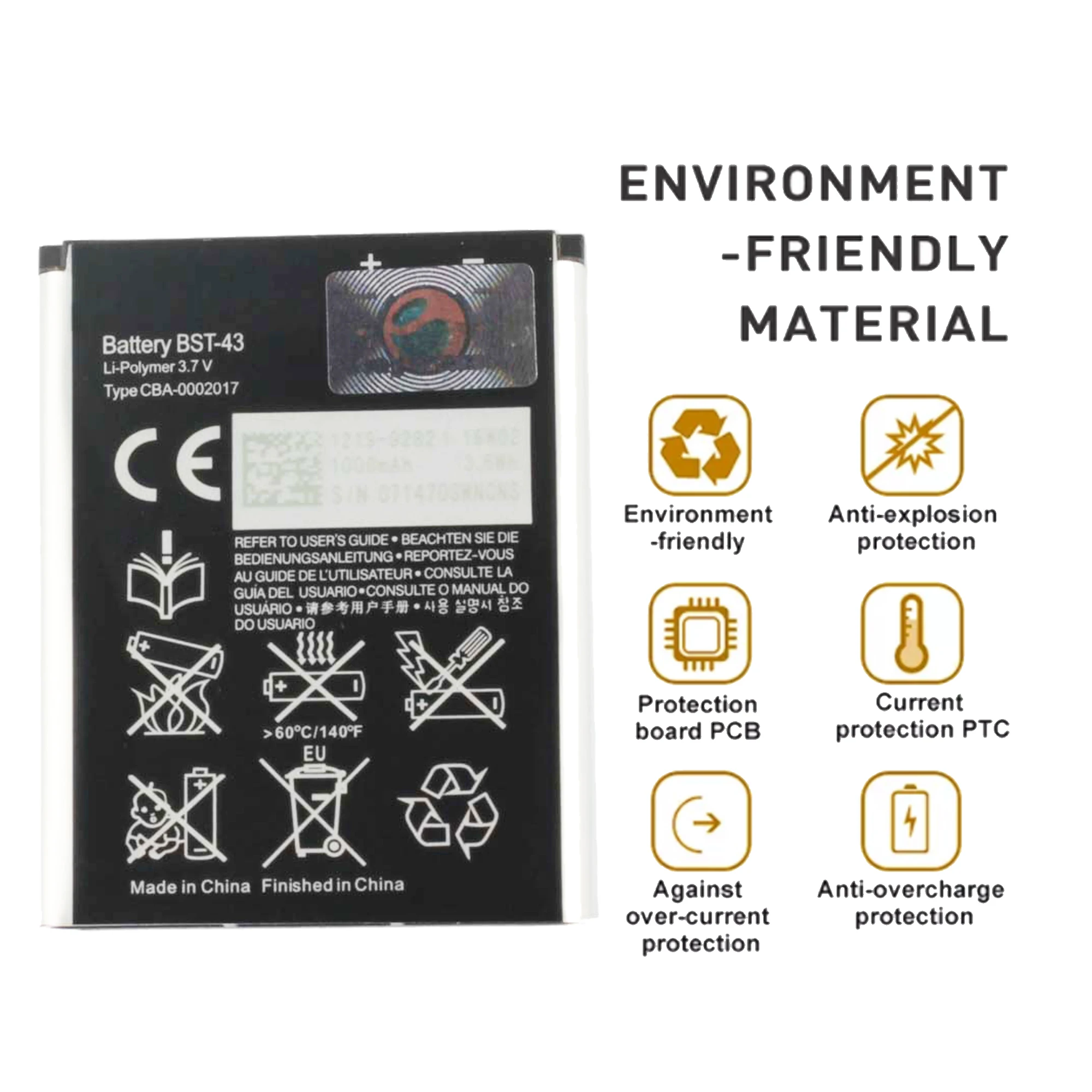 BST-43 / BST43 battery for Sony Ericsson WT13I U100 U100i J10 J20 J108 J108i S001 CK13I T715 Original Capacity Phone Batteries