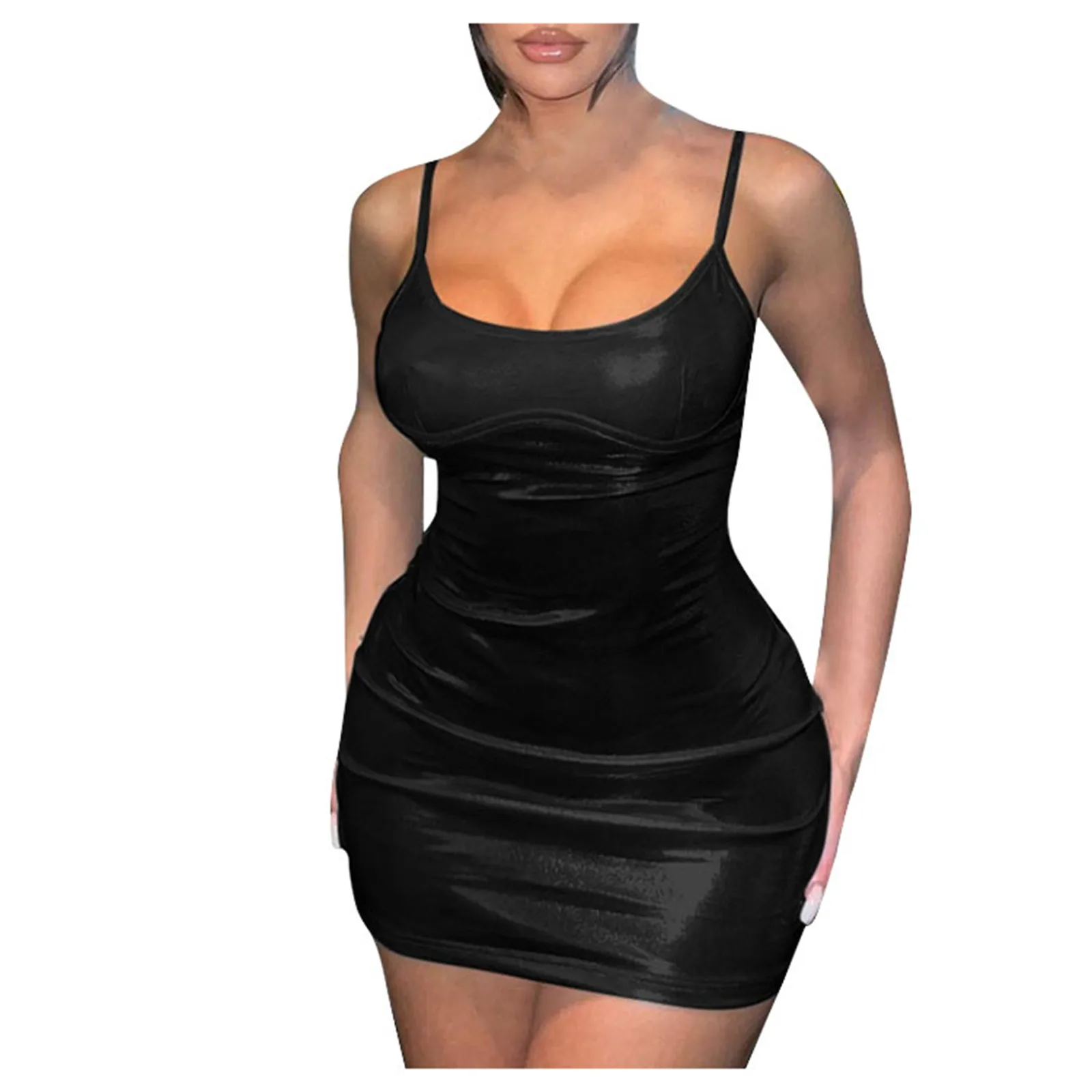 

Sexy Chic Pu Leather Spaghetti Straps Mini Dress Summer Fashion Women Tie Up Sling Wrapped Bodycon Dress Backless Streetwear