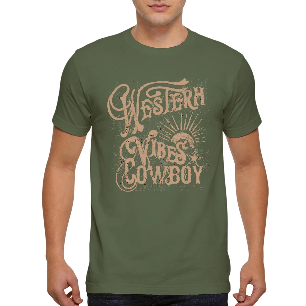Mens Mens 100% Cotton T Shirt Western Vibes Cowboy Vintage Distressed Cursive Script Print Breathable Short Sleeve Daily Wear - Aliexpress Deal
