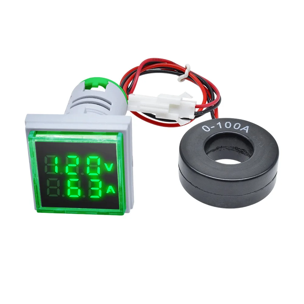 AC 50-500V 0-100A Square LED Digital Voltmeter Ammeter 110V 220V Voltage Current Meter Voltammeter Car Volt Amp Tester Detector