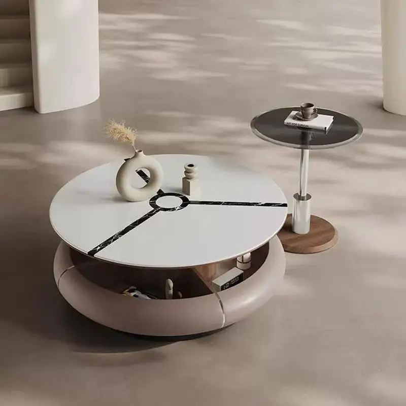 

Stone small apartment round coffee table combination cream wind simple multi-functional extension