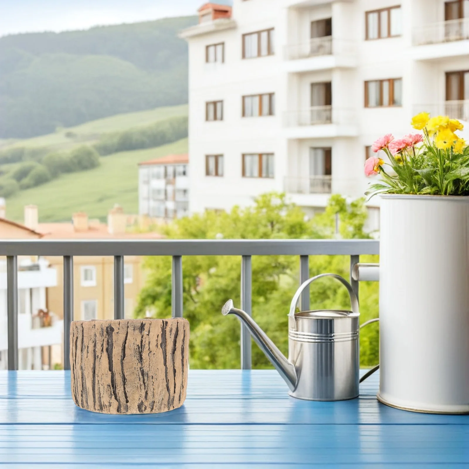 حامل نباتات من الخشب الصناعي بتصميم دائري لزراعة الأسمنت للخضراوات والأعشاب والحديقة والمكتب والشرفة والحاوية المزخرفة